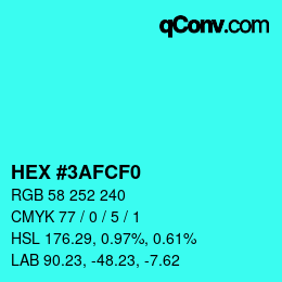 Color code: HEX #3AFCF0 | qconv.com