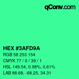 Color code: HEX #3AFD9A | qconv.com
