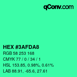 Color code: HEX #3AFDA8 | qconv.com