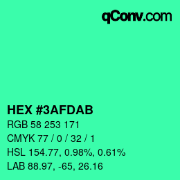 カラーコード: HEX #3AFDAB | qconv.com