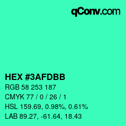 カラーコード: HEX #3AFDBB | qconv.com