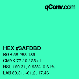 カラーコード: HEX #3AFDBD | qconv.com