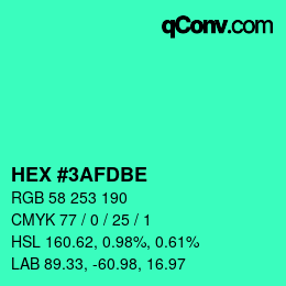 Color code: HEX #3AFDBE | qconv.com