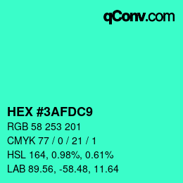 Color code: HEX #3AFDC9 | qconv.com