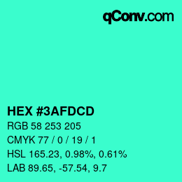 Color code: HEX #3AFDCD | qconv.com