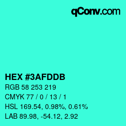 カラーコード: HEX #3AFDDB | qconv.com
