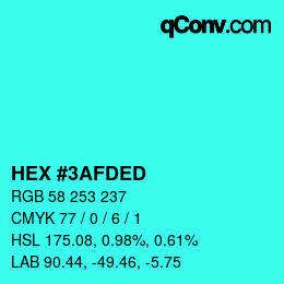 颜色代码: HEX #3AFDED | qconv.com