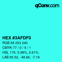 Color code: HEX #3AFDF0 | qconv.com