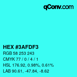 Color code: HEX #3AFDF3 | qconv.com
