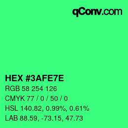 Color code: HEX #3AFE7E | qconv.com