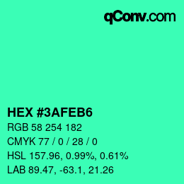 Color code: HEX #3AFEB6 | qconv.com