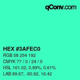 颜色代码: HEX #3AFEC0 | qconv.com