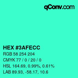 Color code: HEX #3AFECC | qconv.com