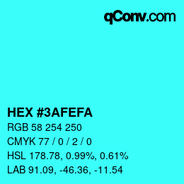 Color code: HEX #3AFEFA | qconv.com