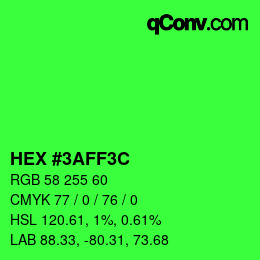 Color code: HEX #3AFF3C | qconv.com