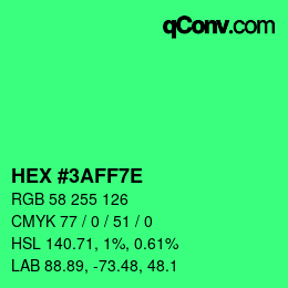 Color code: HEX #3AFF7E | qconv.com