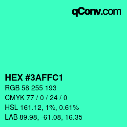 Color code: HEX #3AFFC1 | qconv.com