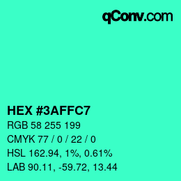 Color code: HEX #3AFFC7 | qconv.com