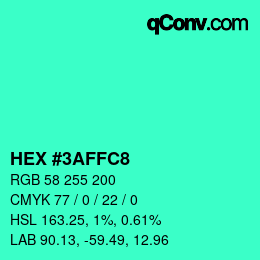 カラーコード: HEX #3AFFC8 | qconv.com