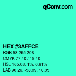 Color code: HEX #3AFFCE | qconv.com