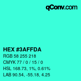 カラーコード: HEX #3AFFDA | qconv.com