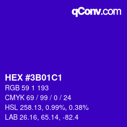 颜色代码: HEX #3B01C1 | qconv.com