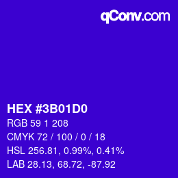 Farbcode: HEX #3B01D0 | qconv.com