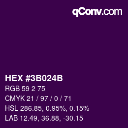 Farbcode: HEX #3B024B | qconv.com