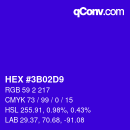 Color code: HEX #3B02D9 | qconv.com