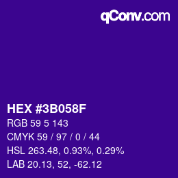 颜色代码: HEX #3B058F | qconv.com