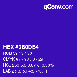 Farbcode: HEX #3B0DB4 | qconv.com