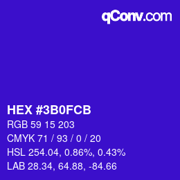 Color code: HEX #3B0FCB | qconv.com