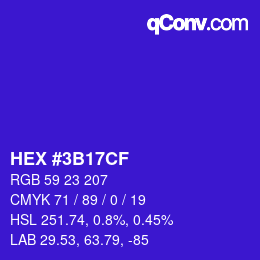 Farbcode: HEX #3B17CF | qconv.com