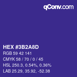 カラーコード: HEX #3B2A8D | qconv.com