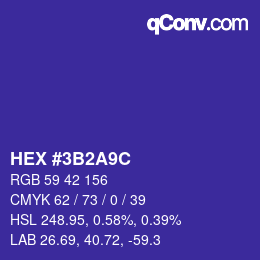 Color code: HEX #3B2A9C | qconv.com