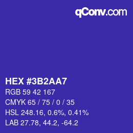 Color code: HEX #3B2AA7 | qconv.com
