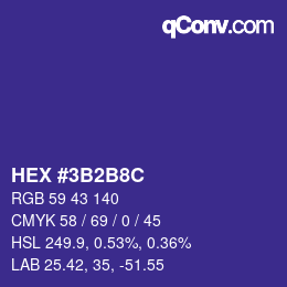 Color code: HEX #3B2B8C | qconv.com