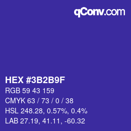 Color code: HEX #3B2B9F | qconv.com