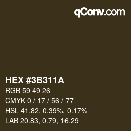 颜色代码: HEX #3B311A | qconv.com