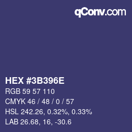 Color code: HEX #3B396E | qconv.com