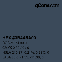 Farbcode: HEX #3B4A5A00 | qconv.com