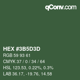 颜色代码: HEX #3B5D3D | qconv.com