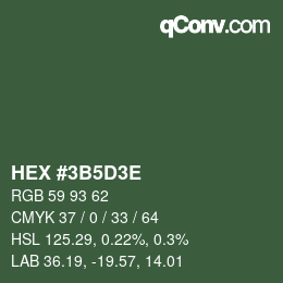 Farbcode: HEX #3B5D3E | qconv.com