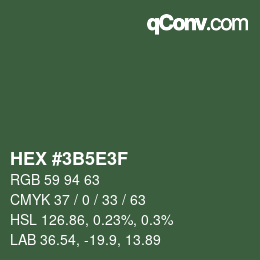 Color code: HEX #3B5E3F | qconv.com