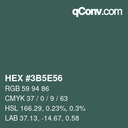 颜色代码: HEX #3B5E56 | qconv.com