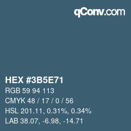 Farbcode: HEX #3B5E71 | qconv.com