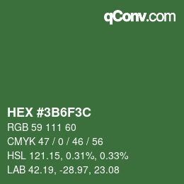 Color code: HEX #3B6F3C | qconv.com