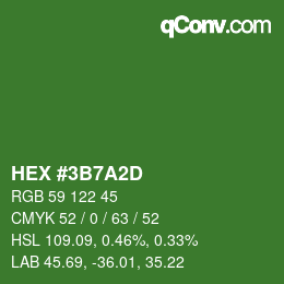 Color code: HEX #3B7A2D | qconv.com