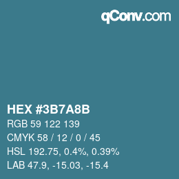 Color code: HEX #3B7A8B | qconv.com