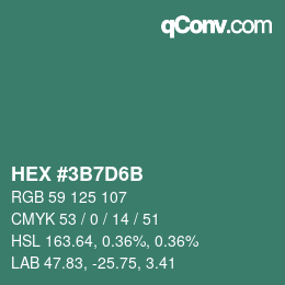 颜色代码: HEX #3B7D6B | qconv.com